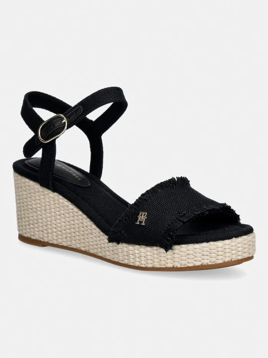 Zdjęcie produktu Tommy Hilfiger sandały na koturnie MID WOVEN WEDGE ESPAD FRINGE czarny