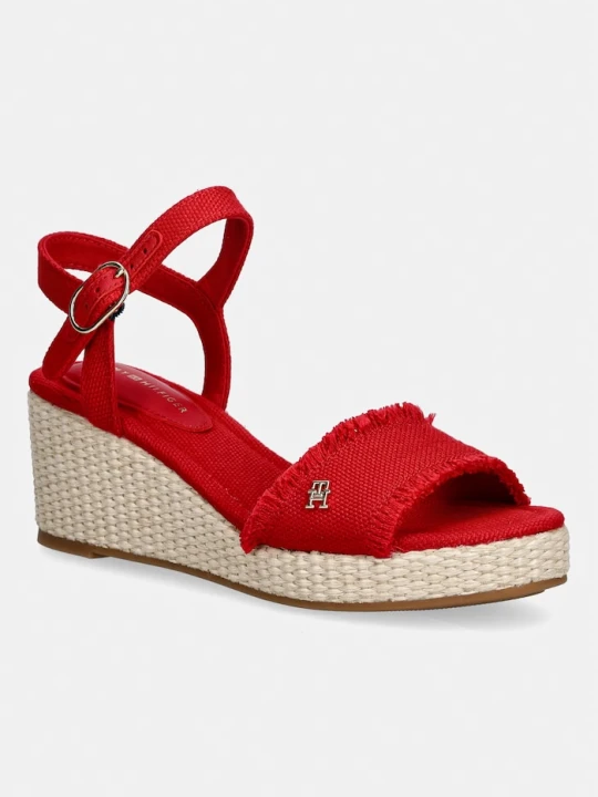 Zdjęcie produktu Tommy Hilfiger sandały na koturnie MID WOVEN WEDGE ESPAD FRINGE czerwony