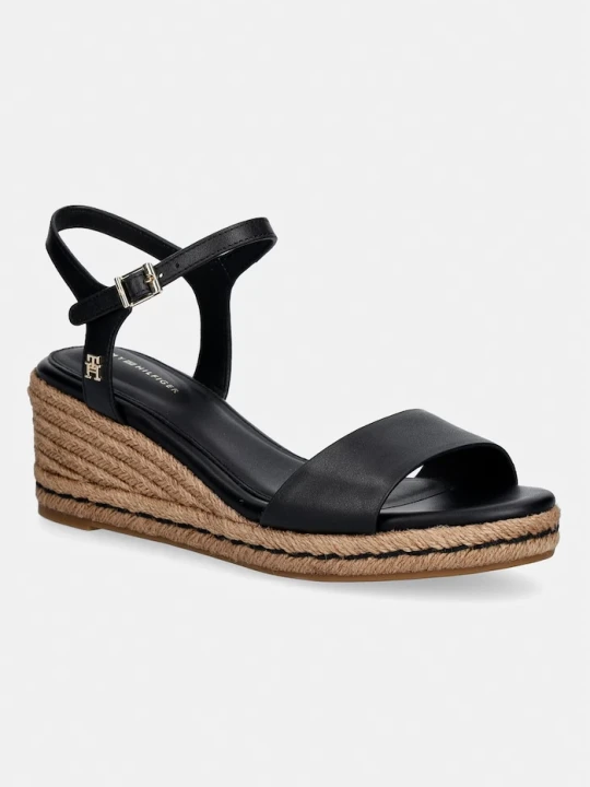 Zdjęcie produktu Tommy Hilfiger sandały na koturnie skórzane MID WEDGE ESPAD LEATHER czarny