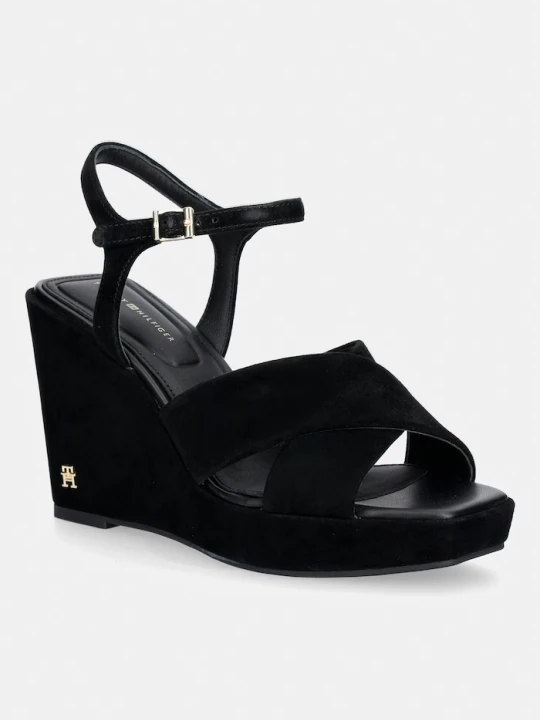 Zdjęcie produktu Tommy Hilfiger sandały na koturnie zamszowe SUEDE WRAPPED HIGH WEDGE czarny