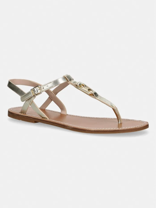 Zdjęcie produktu Tommy Hilfiger sandały na płaskim obcasie damskie skórzane LEATHER THONG SANDAL GOLD