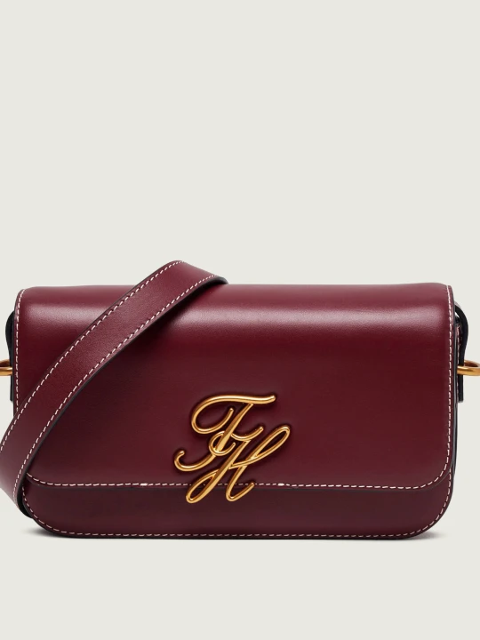 Zdjęcie produktu Tommy Hilfiger Skórzana torebka na ramię Script bordowy