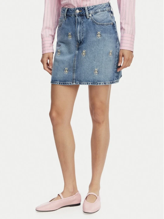 Zdjęcie produktu Tommy Hilfiger Spódnica jeansowa TH Crest Embroidery WW0WW50623 Niebieski Regular Fit