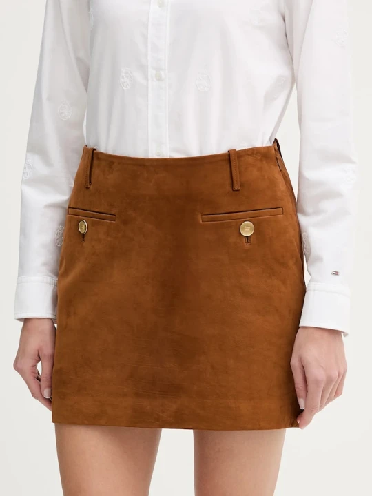 Zdjęcie produktu Tommy Hilfiger spódnica zamszowa brązowy