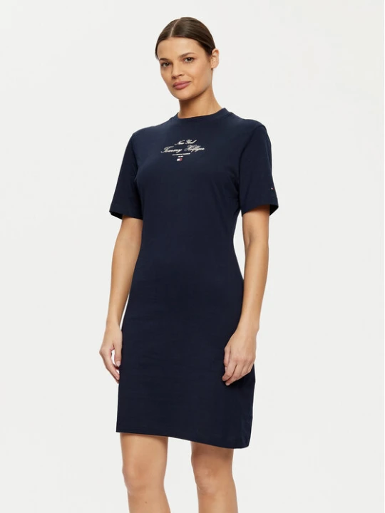 Zdjęcie produktu Tommy Hilfiger Sukienka codzienna Short Sleeve Short Dress WW0WW43830 Granatowy Slim Fit