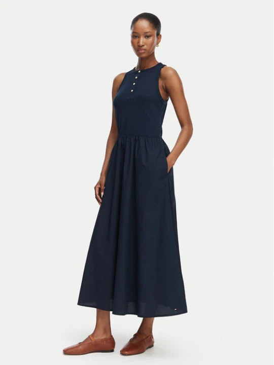 Zdjęcie produktu Tommy Hilfiger Sukienka letnia Gold Btn WW0WW49628 Granatowy A-Line Fit