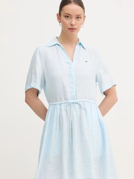 Zdjęcie produktu Tommy Hilfiger sukienka letnia lniana niebieski