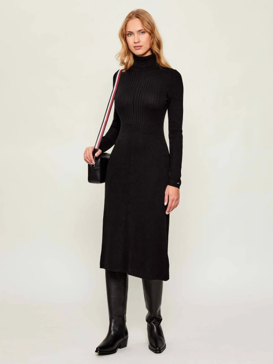 Zdjęcie produktu Tommy Hilfiger Sukienka RIB ROLL-NK | z dodatkiem jedwabiu czarny