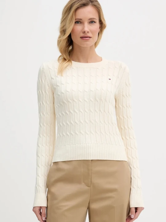 Zdjęcie produktu Tommy Hilfiger sweter bawełniany beżowy