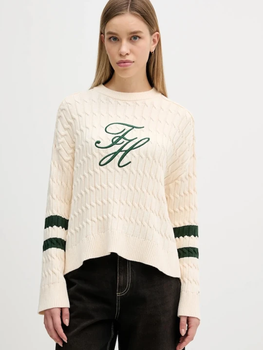 Zdjęcie produktu Tommy Hilfiger sweter bawełniany beżowy