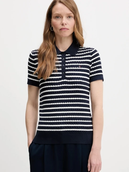 Zdjęcie produktu Tommy Hilfiger polo swetrowe damskie bawełniane granatowy