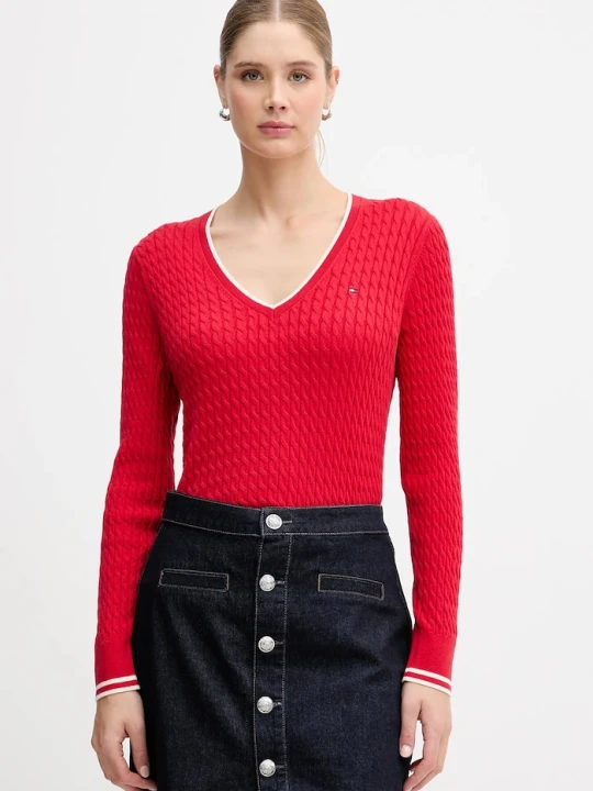 Zdjęcie produktu Tommy Hilfiger sweter bawełniany czerwony