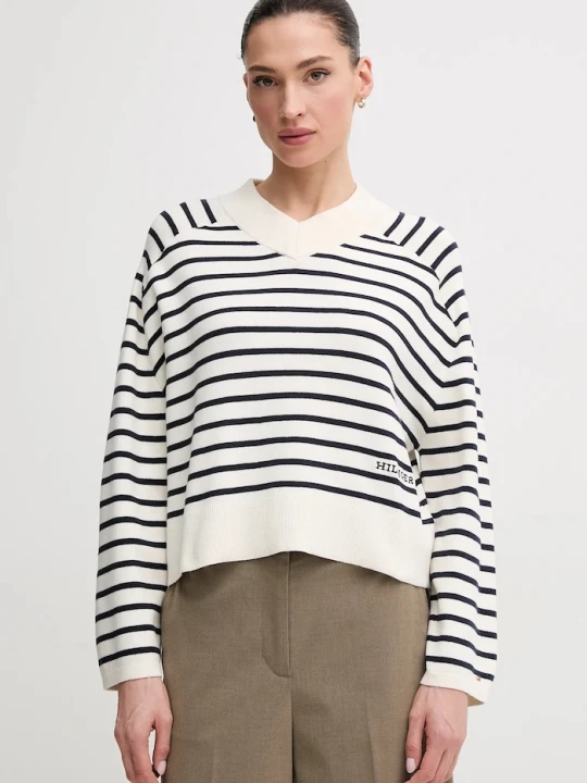 Zdjęcie produktu Tommy Hilfiger sweter bawełniany beżowy