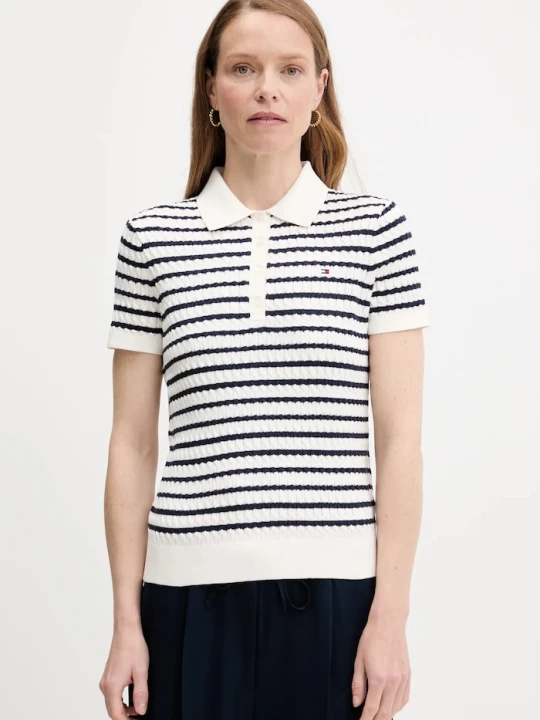 Zdjęcie produktu Tommy Hilfiger polo swetrowe damskie bawełniane biały
