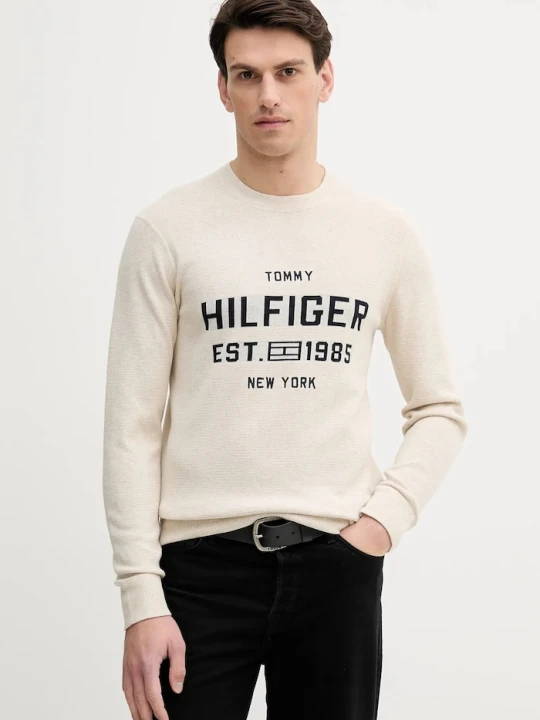 Zdjęcie produktu Tommy Hilfiger sweter bawełniany beżowy