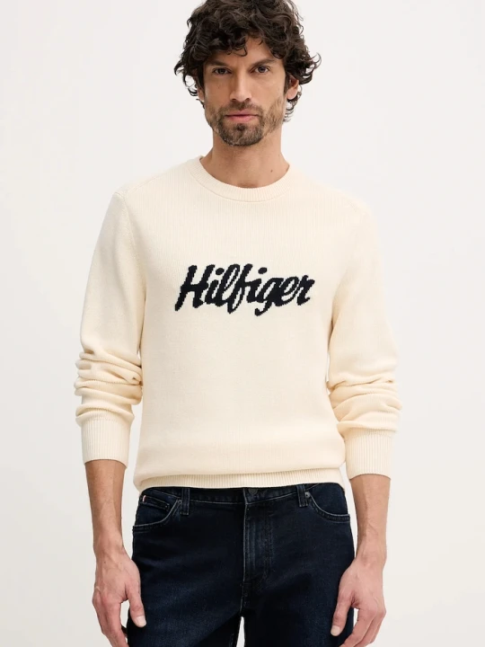 Zdjęcie produktu Tommy Hilfiger sweter bawełniany beżowy
