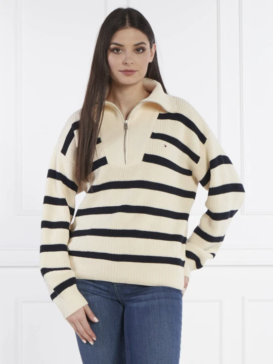 Zdjęcie produktu Tommy Hilfiger Sweter CO CARDI STITCH 1 / 2 ZIP SWT | Loose fit ecru