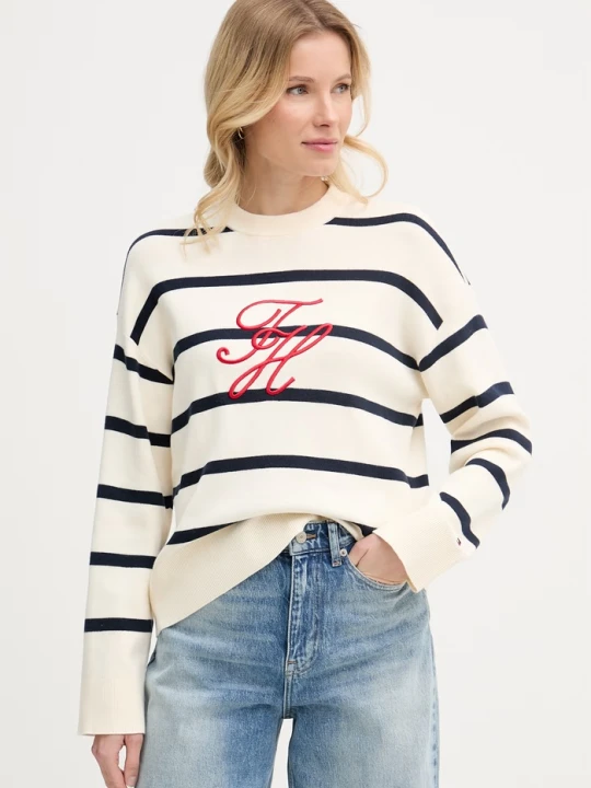 Zdjęcie produktu Tommy Hilfiger sweter damski bawełniany beżowy