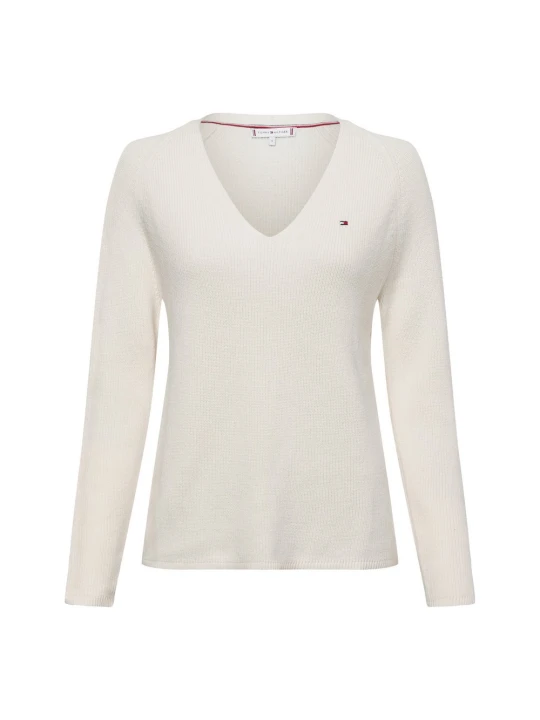 Zdjęcie produktu Tommy Hilfiger Sweter z dzianiny Kobiety Bawełna beżowy