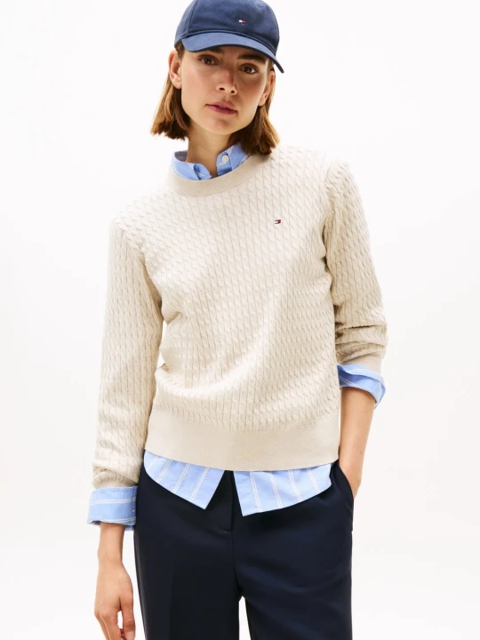 Zdjęcie produktu Tommy Hilfiger Sweter z dzianiny Kobiety Bawełna beżowy