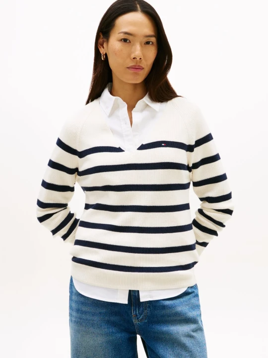 Zdjęcie produktu Tommy Hilfiger Sweter z dzianiny Kobiety Bawełna biały | niebieski