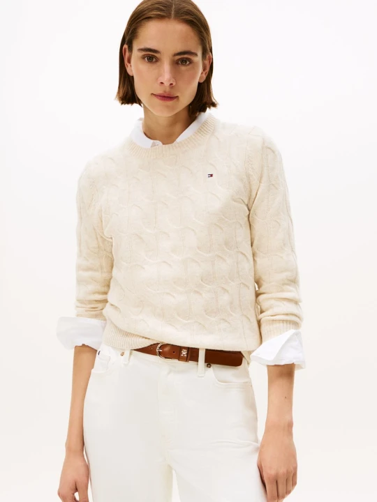 Zdjęcie produktu Tommy Hilfiger Sweter z dzianiny Kobiety Wełna beżowy