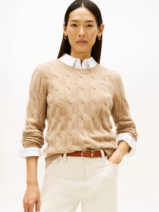 Zdjęcie produktu Tommy Hilfiger Sweter z dzianiny Kobiety Wełna brązowy