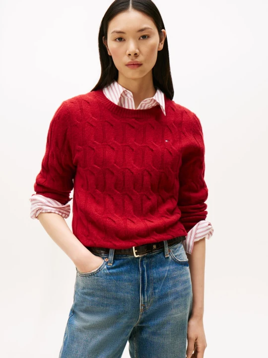 Zdjęcie produktu Tommy Hilfiger Sweter z dzianiny Kobiety Wełna czerwony