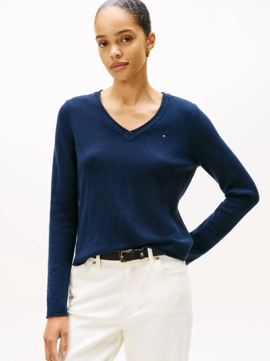 Zdjęcie produktu Tommy Hilfiger Sweter z dzianiny Kobiety Wełna niebieski