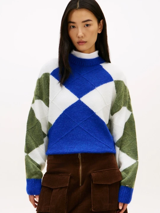 Zdjęcie produktu Tommy Hilfiger Sweter z dzianiny z alpaki Kobiety niebieski | biały | zielony