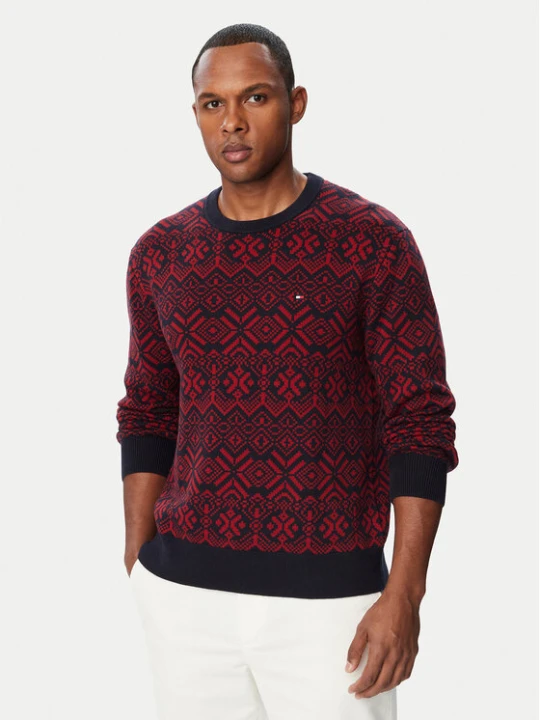 Zdjęcie produktu Tommy Hilfiger Sweter Fairisle MW0MW44815 Bordowy Regular Fit