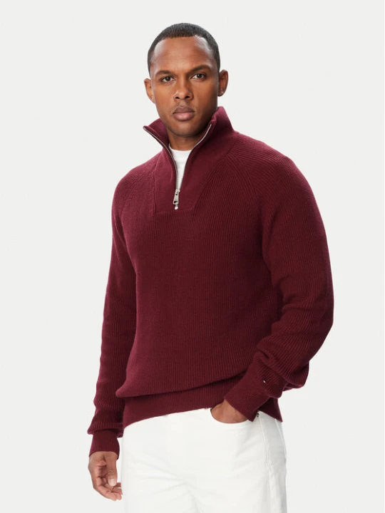Zdjęcie produktu Tommy Hilfiger Sweter Fisherman MW0MW42531 Bordowy Regular Fit