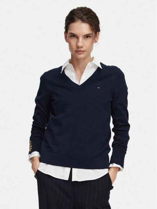 Zdjęcie produktu Tommy Hilfiger Sweter Jersy Wine WW0WW40098 Granatowy Regular Fit
