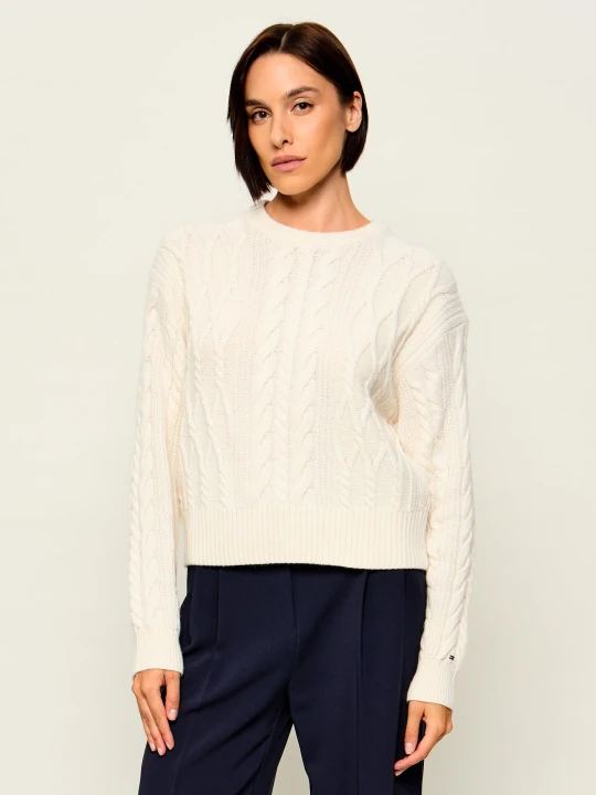 Zdjęcie produktu Tommy Hilfiger Sweter | Loose fit | z dodatkiem jedwabiu i wełny ecru