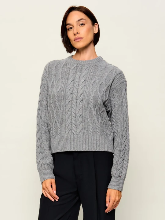 Zdjęcie produktu Tommy Hilfiger Sweter | Loose fit | z dodatkiem jedwabiu i wełny szary