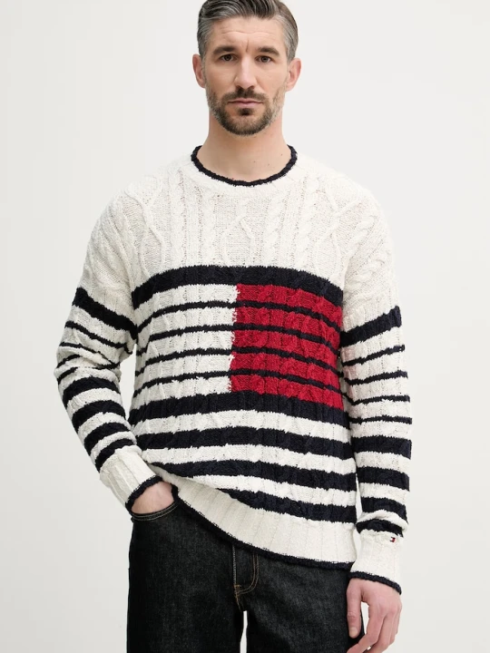 Zdjęcie produktu Tommy Hilfiger sweter męski bawełniany beżowy