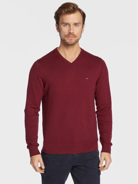 Zdjęcie produktu Tommy Hilfiger Sweter Pima MW0MW28047 Bordowy Regular Fit