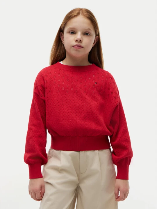 Zdjęcie produktu Tommy Hilfiger Sweter Pointelle KG0KG09504 Czerwony Relaxed Fit