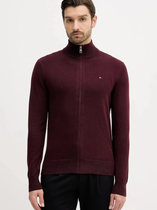 Zdjęcie produktu Tommy Hilfiger sweter rozpinany męski z bawełną bordowy