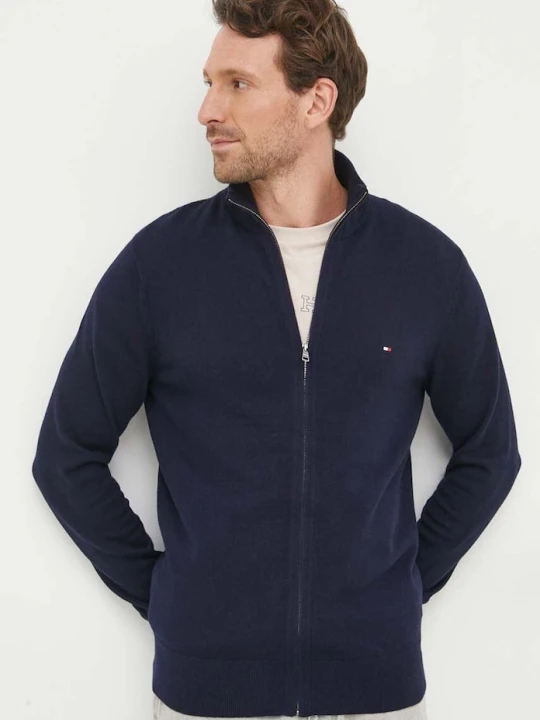 Zdjęcie produktu Tommy Hilfiger sweter rozpinany męski z bawełną granatowy