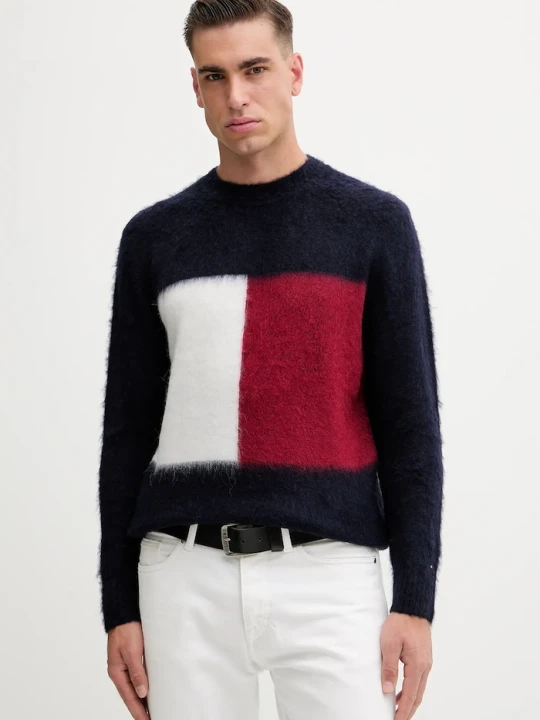 Zdjęcie produktu Tommy Hilfiger sweter z dodatkiem wełny granatowy
