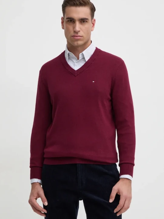 Zdjęcie produktu Tommy Hilfiger sweter z domieszką kaszmiru bordowy
