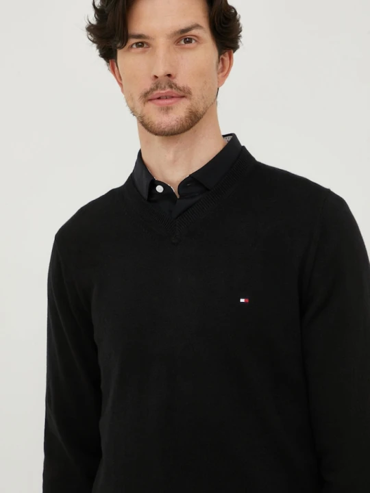 Zdjęcie produktu Tommy Hilfiger sweter z domieszką kaszmiru czarny