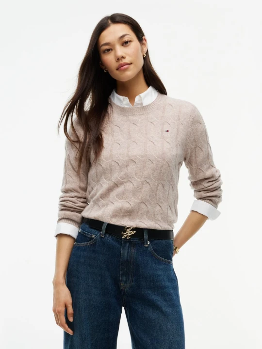 Zdjęcie produktu Tommy Hilfiger Sweter z dzianiny Kobiety Wełna brązowy