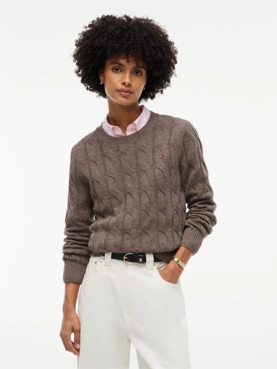 Zdjęcie produktu Tommy Hilfiger Sweter z dzianiny Kobiety Wełna brązowy