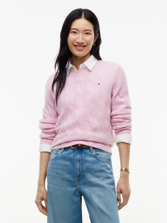 Zdjęcie produktu Tommy Hilfiger Sweter z dzianiny Kobiety Wełna różowy