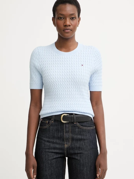 Zdjęcie produktu Tommy Hilfiger sweter z krótkim rękawem damski bawełniany niebieski