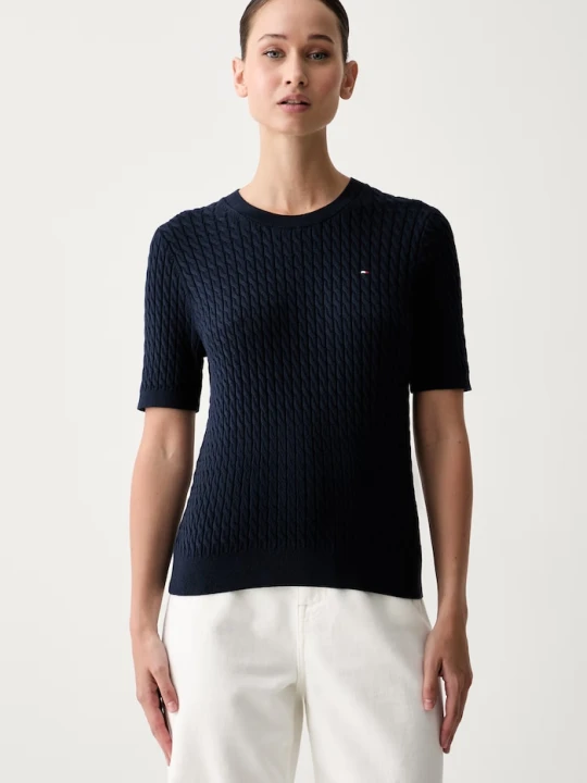 Zdjęcie produktu Tommy Hilfiger sweter z krótkim rękawem damski bawełniany granatowy