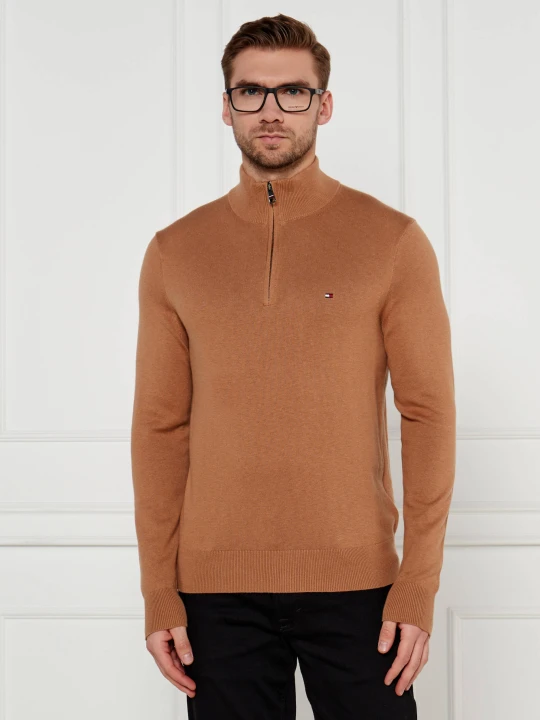 Zdjęcie produktu Tommy Hilfiger Sweter ZIP MOCK | Regular Fit | z dodatkiem kaszmiru camel