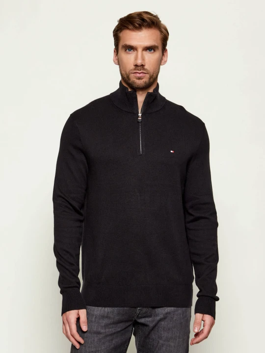 Zdjęcie produktu Tommy Hilfiger Sweter ZIP MOCK | Regular Fit | z dodatkiem kaszmiru czarny